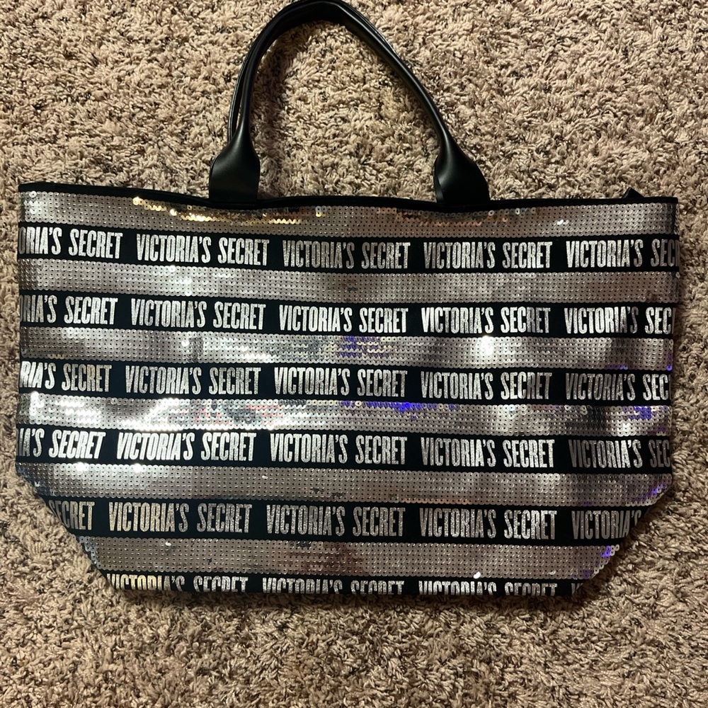 Victoria Secret silver sequin tote bag